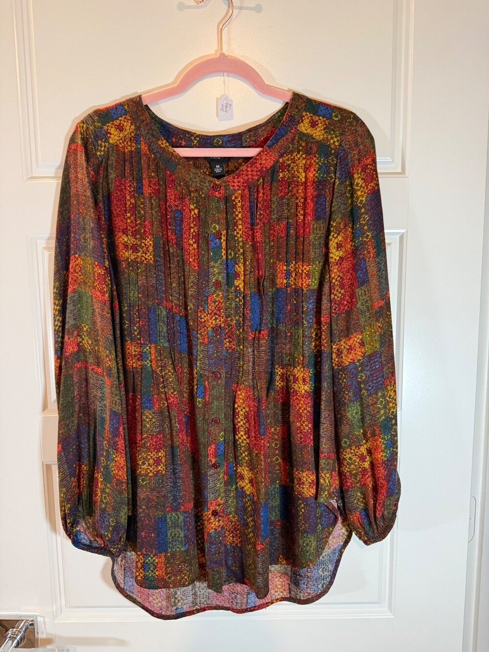 Intro Colorful Patchwork Button-Up Blouse Size M - Picture 1 of 5